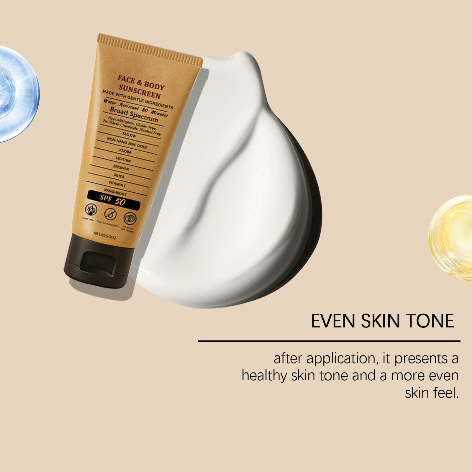 Sunscren Non Greasy Organic Natural Sol Beef Tallow