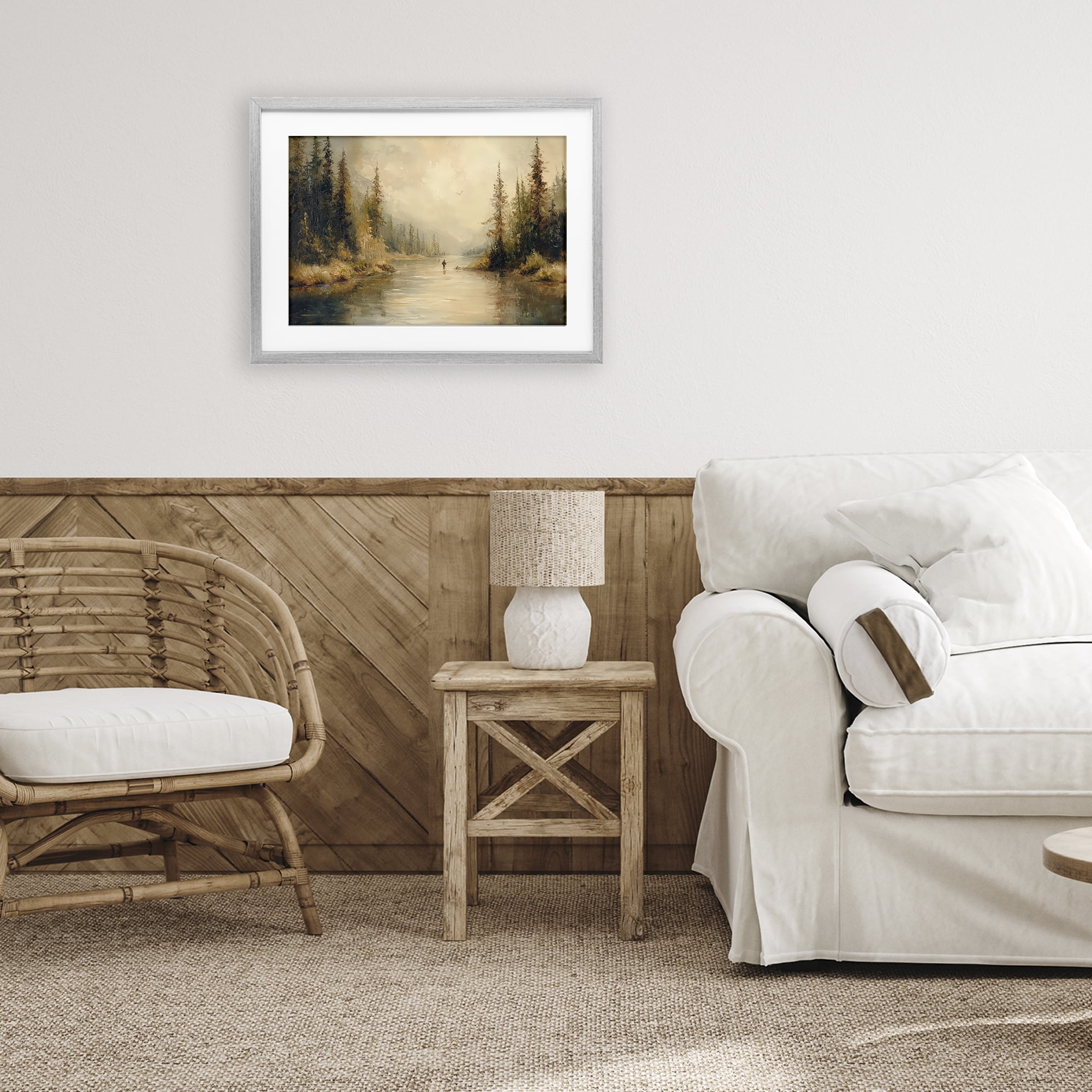 Stupell Industries Fly Fisher at Misty River Gray Framed Print Under Glass, design by Petal Prints Design
