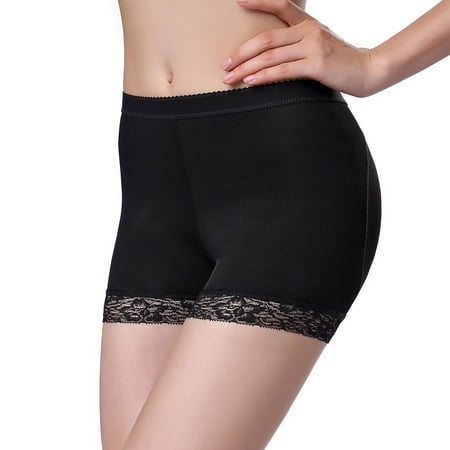 SWSMCLT Women s Butt Lifter Seamless Mesh Padded Tummy Control Panties Hip Enhancer Lace Body Shaper Shorts Boyshorts Shapewear Underwear Removable Hip Dip Pads Butt Black Large