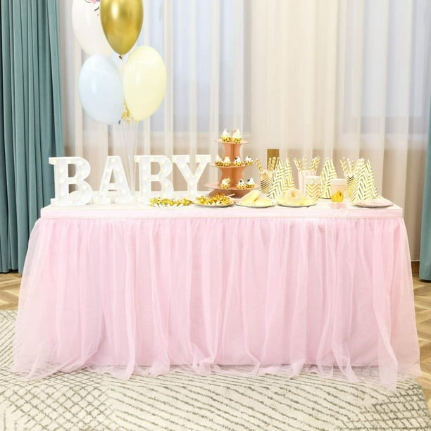 Pink Table Skirt Baby Shower 4ft Tulle Table Skirting with Gold Brim Round and Rectangle Tutu Table Decoration Table Cloth for Birthday Party Girl Gender Reveal Wedding Walmart Business Supplies