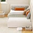 thumbnail image 2 of Twin daybed with headboard, Corner Bed Frame with Bed Rails, Velvet Upholstered Sofa Bed with Guardrail for Bedroom, Guest Room, Adjustable Installation, Wooden Slats Support, Beige, 2 of 8