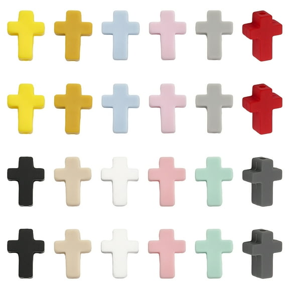 24Pcs 12 Colors Silicone Beads Cross Mixed Color 17x13x7mm Hole: 2mm 2pcs/color