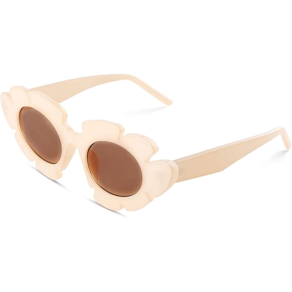 Trendy Cat Eye Flowers Sunglasses for Women Men Retro Fashion Nude Chunky Shades UV400 Protection Sun Glasses