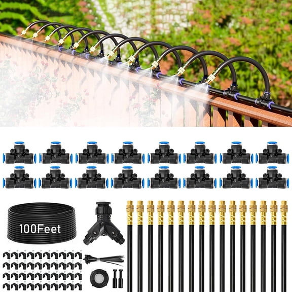 Shopmall 360° Drip Irrigation System 100Ft Adjustable Garden Irrigation Kit with Bending Dropper for Watering System for Garden Plant Lawn Patio, Spray Head Integrated Automatic Watering Set