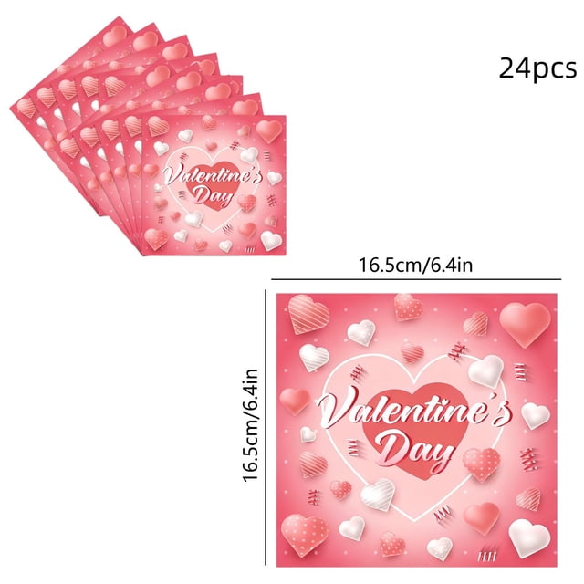 Serviettes Jetables Rouges 24 Unités Motif Cœur Vaisselle de Fête de la Saint-Valentin 6,5 Po x 6,5 Po Taille Pliée