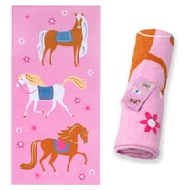 Wildkin Kids 100% Cotton Beach Towel for Boys and Girls (Horses Pink)