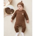 thumbnail image 3 of KIMI BEAR Preemie Baby Boy Romper Winter Clothes Shower Gift Long Sleeves Jumpsuit Bear One-piece Overalls with Hat 2pcs Clothing Brown, 3 of 7