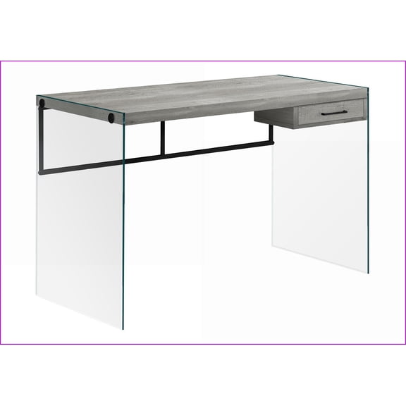Desks: Modern 48" L Home Office Computer Desk with Storage Drawers, Clear Tempered Glass, Grey Laminate | Particle Board | Grey