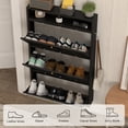 thumbnail image 4 of Marcree 3 Flip Drawer Shoe Cabinet, Narrow Shoe Holder for Entryway, Slim Front Door Shoes Storage, Hallway Cabinet with Open Top Shelf, Space-Saving Wall-Mounted Cabinet for Shoes, Black, 4 of 7