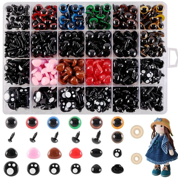 LANNEY 1060PCS Safety Eyes and Noses for Amigurumi, 6-16mm Plastic Doll Safety Eyes and Noses with Washers for Crocheting, Assorted Sizes Kit for Crochet Stuffed Animals, Teddy Bear and DIY Crafts