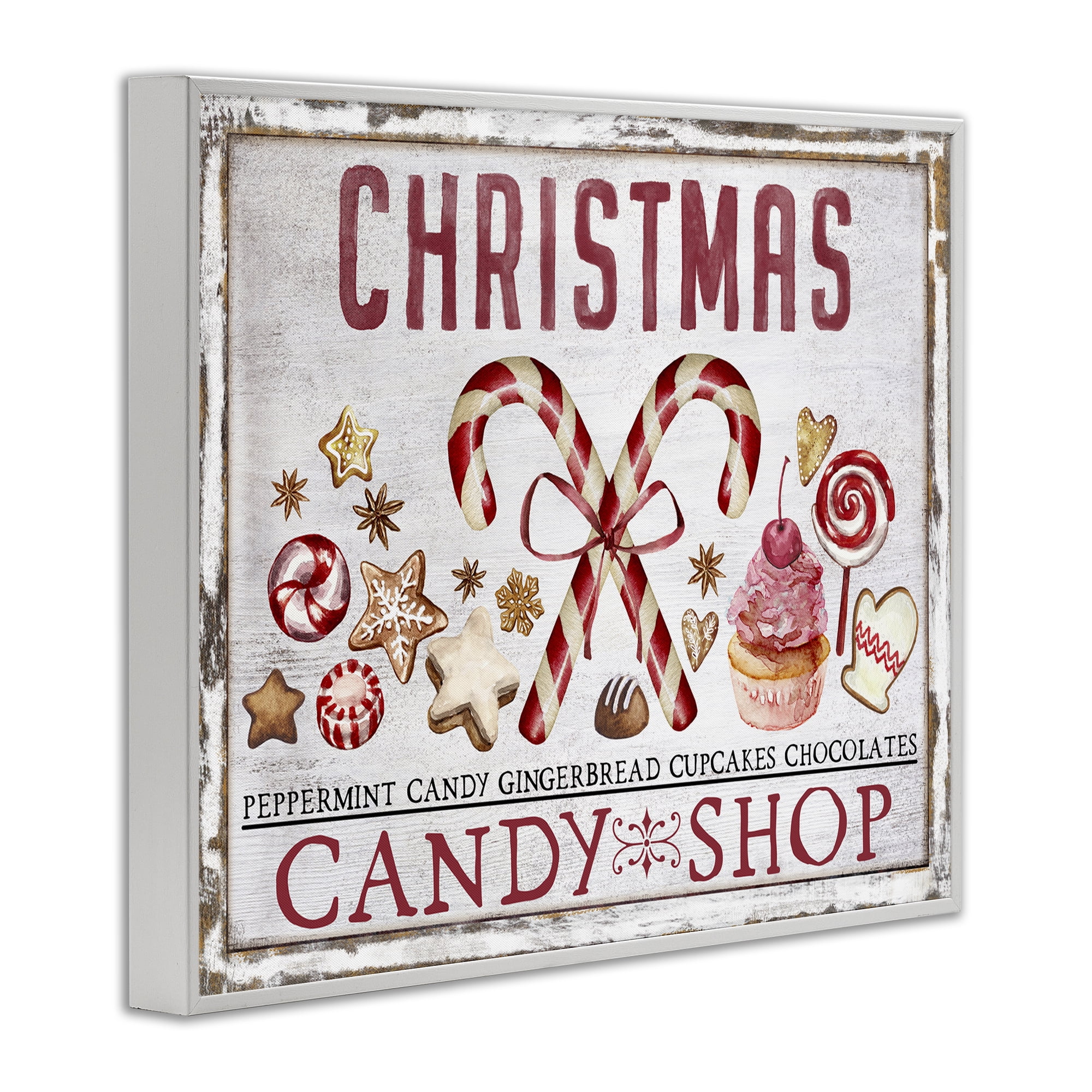Stupell Industries Candy Shop Christmas Holiday Painting White Framed Art Prints Wall Art, 30 x 24