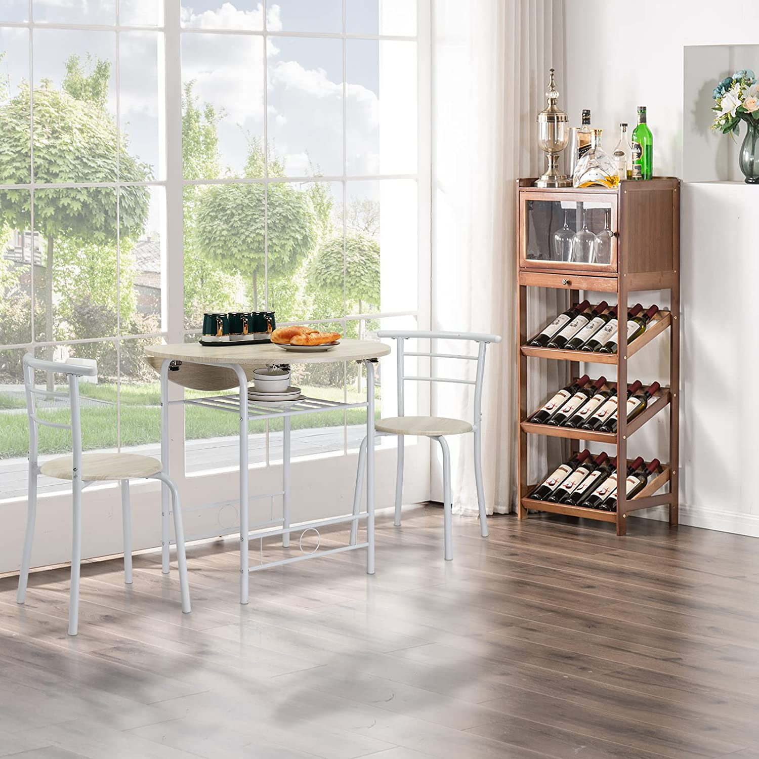 VINGLI 2-Seater Folding Dining Set, Compact Drop Leaf Table