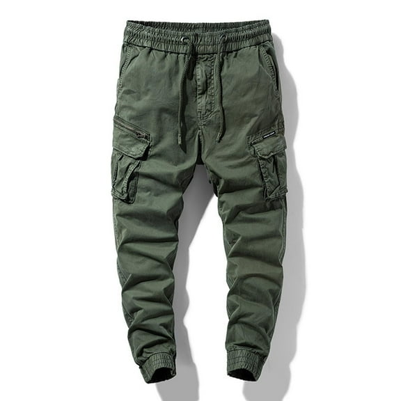 Pejock Men's Cargo Pants Polyester Tactical Casual Outdoor with Zipper Pockets Elastic Waistband Full Length Lightweight Wearable