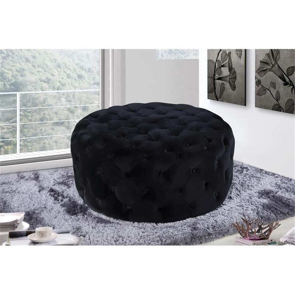 Pemberly Row Modern Button Tufted Black Velvet Ottoman and Bench