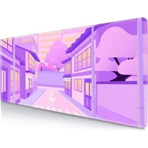 Cute Desk Mat Kawaii, Anime Mouse Pad, Japanese Tokyo Street Deskmat XL, Purple and Pink Large Gaming Mouse Pad, Extended Mousepad, Non-Slip Rubber Base Desk Pad for Office- 31.5 X 11.8 Inch