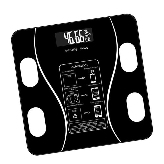 Riwesomey Báscula inteligente para baño con Bluetooth, de grasa corporal, báscula de peso Digital, aplicación inalámbrica, equilibrio de Medidores de medidas dimensionales Negro Cobrar