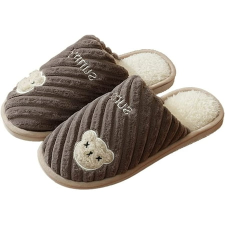 

CoCopeaunt Cute Kiss Bear Furry House Slippers for Women Men Trendy Warm Soft Fluffy Fur Sleep Shoes Indoor