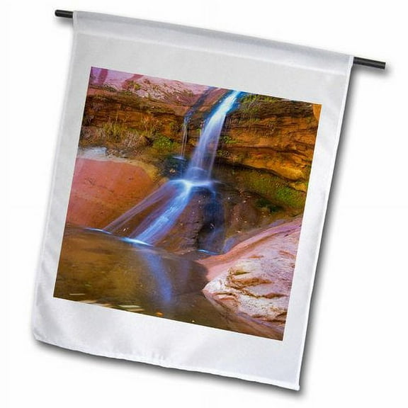3dRose, USA, Utah, Zion National Park. Small waterfall forms pool., 12 x 18 inch Garden Flag