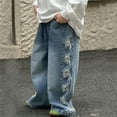 thumbnail image 4 of TBWNWG Boys Jeans Size 18,Boys' Baggy Jeans Straight Leg Jeans with Pockets Elastic Waist Distressed Ripped Denim Pants with Holes,Sizes 12-13 Years, 4 of 4