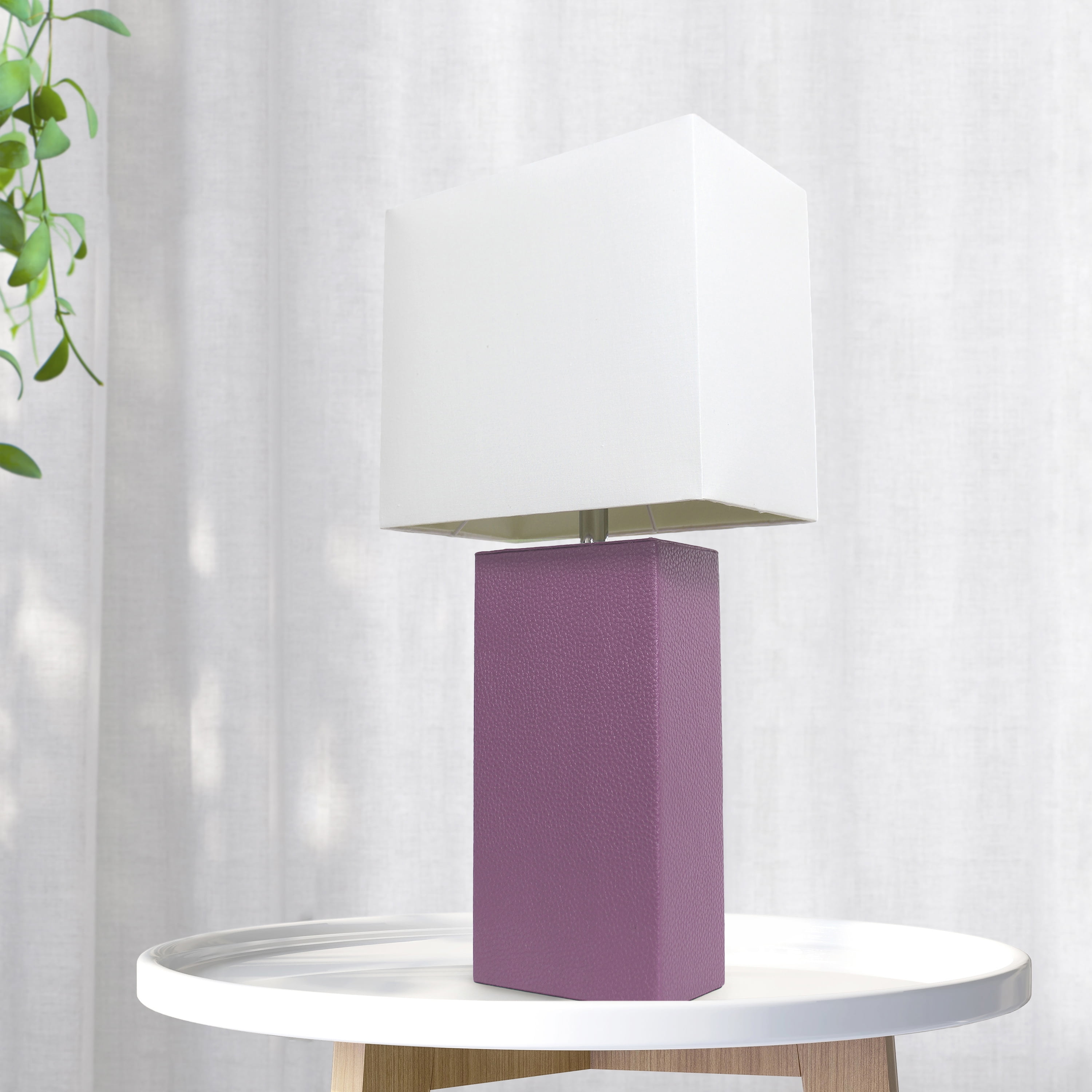 Lalia Home 21" Leather Modern Bedside Table Lamp with LED Bulb, Purple