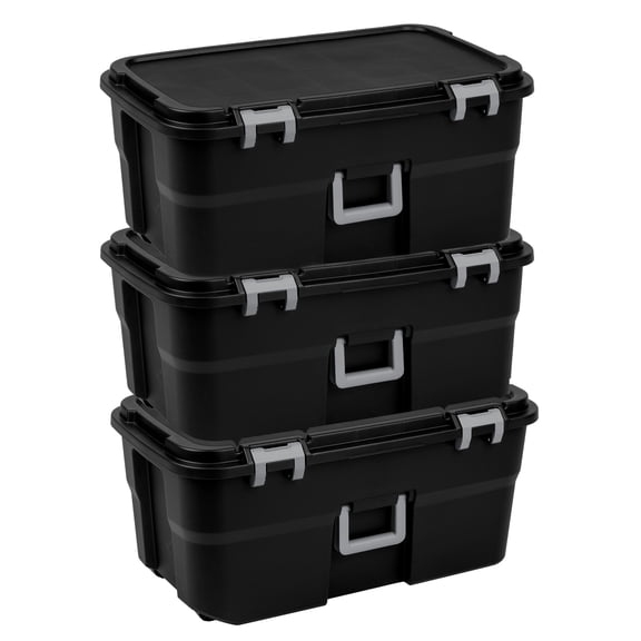 Sterilite Wheeled Footlocker, 22 Gallon Plastic Storage Container with Lid, Black, 3 Pack