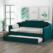 Euroco Modern Fabric Upholstered Twin Daybed with Guest Trundle, Green