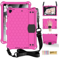 iPad 10.2 2021 Case with Screen Protector, Dteck Shockproof Case for iPad 9th Gen/ iPad 8th Gen / iPad 7th Gen with Removable Shoulder Strap/Hand Strap/Pencil Holder, Heavy Duty Rugged Case,Rose/Black