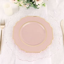 BalsaCircle 10 Blush 8" Disposable Baroque Plastic Dessert Plates Gold Rim
