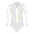 thumbnail image 5 of YIZYIF Mens Latin Tango Professional Dance Costume Sparkle Rhinestones V Neck Bodysuit Long Sleeve Leotard White S, 5 of 7