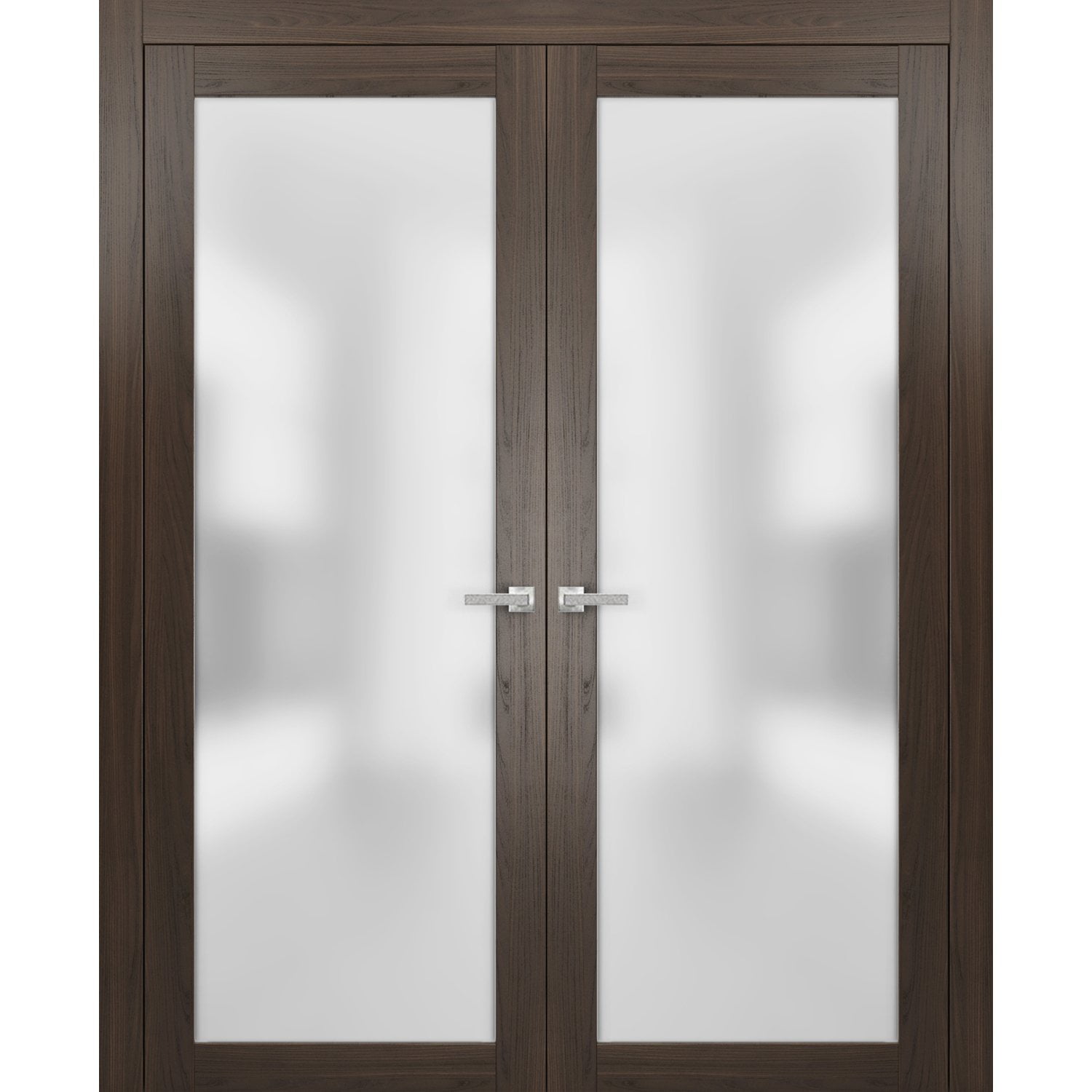 Planum 2102 Chocolate Ash Lite Opaque Glass Door 18 x 80 Frames Trims Satin Nickel Hardware Solid Core Wood Pre-Hung Door