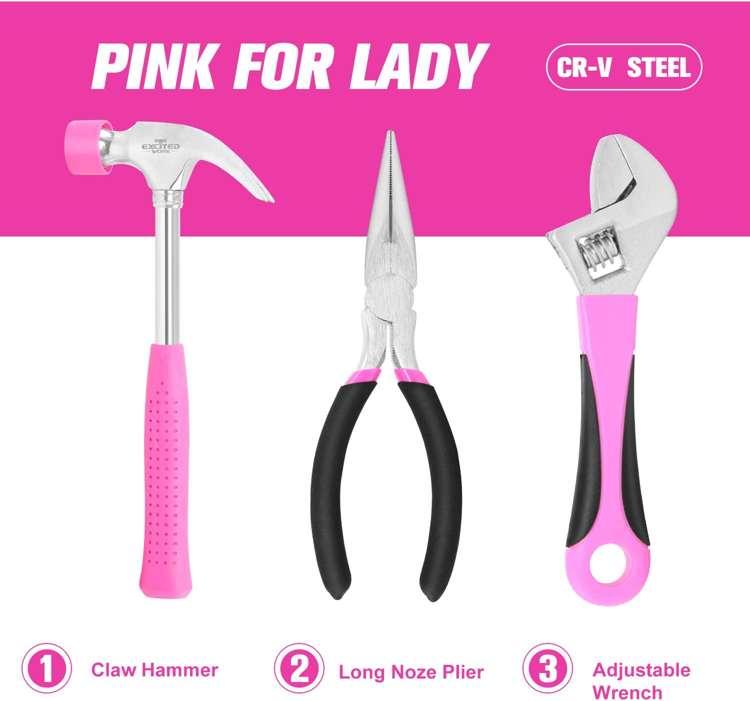 Excited Work 69-Piece Pink Tool Kit for Women photo 3