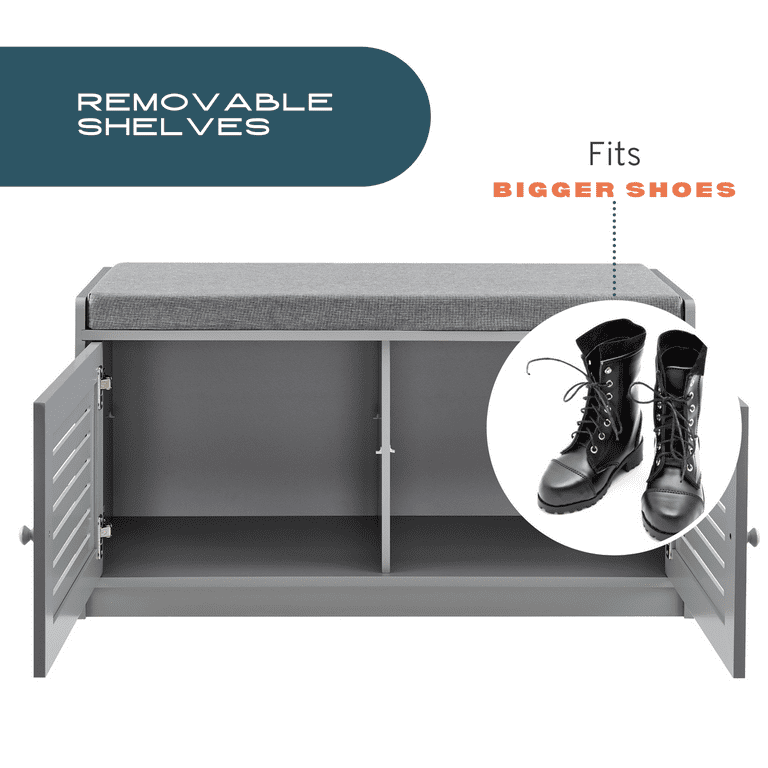 Shoe Bench with 6 Storage Compartments and 3 Adjustable Shelves-Gray - Color: G
