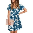 thumbnail image 7 of Blmnix Dresses for Women 2026 Floral Dress Boho Dresses Popover Under Dress Blue Crew Neck Short Sleeve Mini with Pockets Casual Dresses,M, 7 of 7