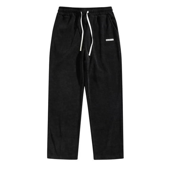 Wyobmus Mens Corduroy Sweatpants Loose Sports Pants Running Exercise Pants Jogging Stretch Elastic Waist Pants A-Black