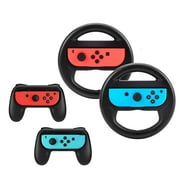 Beastron Racing Games Steering Wheel & Grips compatible with Switch Mario Kart, Joy-Con Steering Wheel & Grips, Black 4 Pack