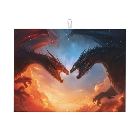 

Kdxio Red And Blue Fire Cloud Dragon for Dish Drying Mat 24*18 inch Absorbent Dish Drainer Kitchen Counter Large Size Dish Drying Pad for Countertops Draining Racks