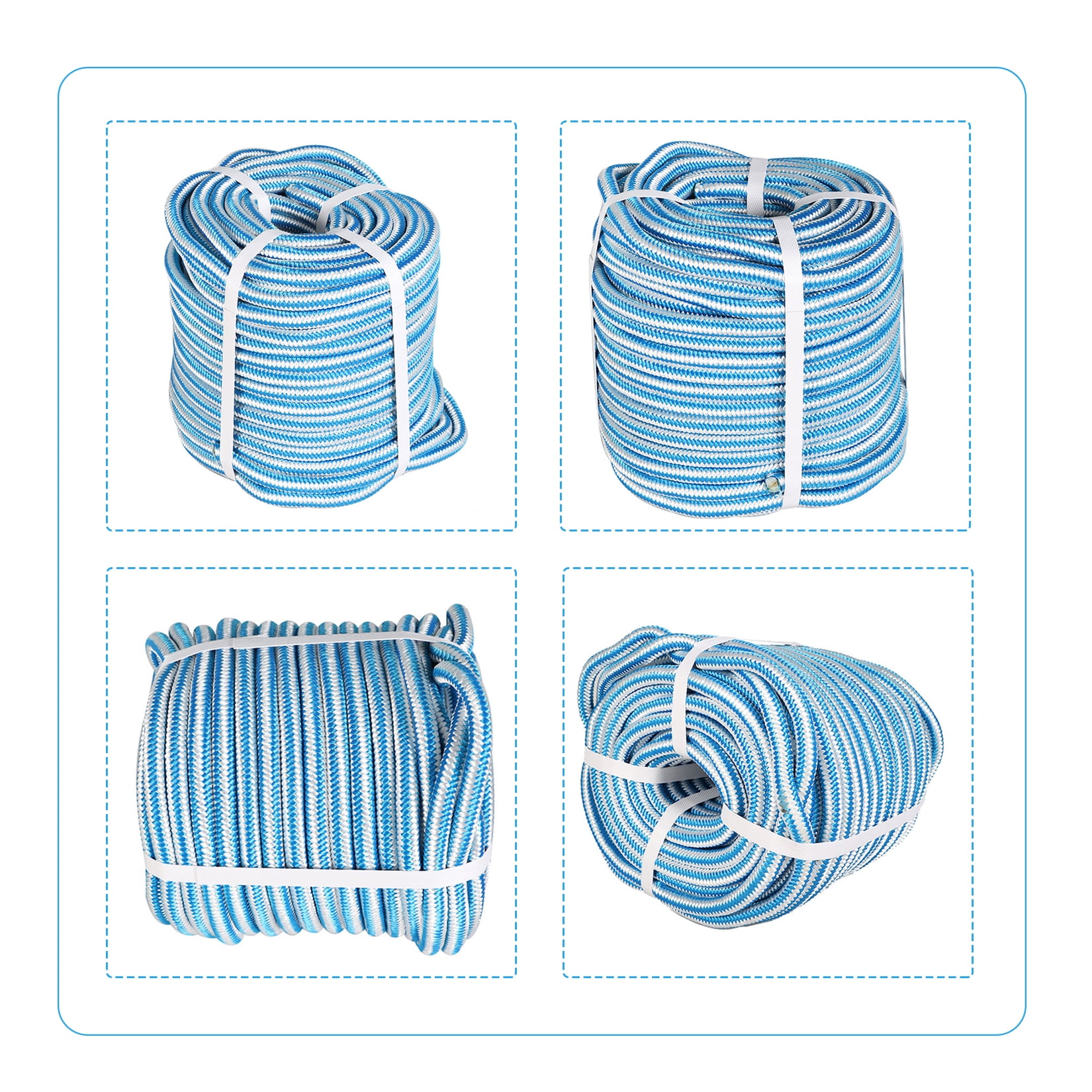 1/2" x 150' Arborist tree climbing rope 16 strand braided Polyester Blend Blue & White
