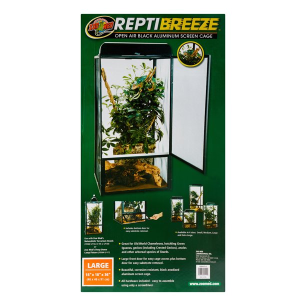 Zoo Med ReptiBeeze Open Air Black Aluminum Reptile Screen Cage, Large