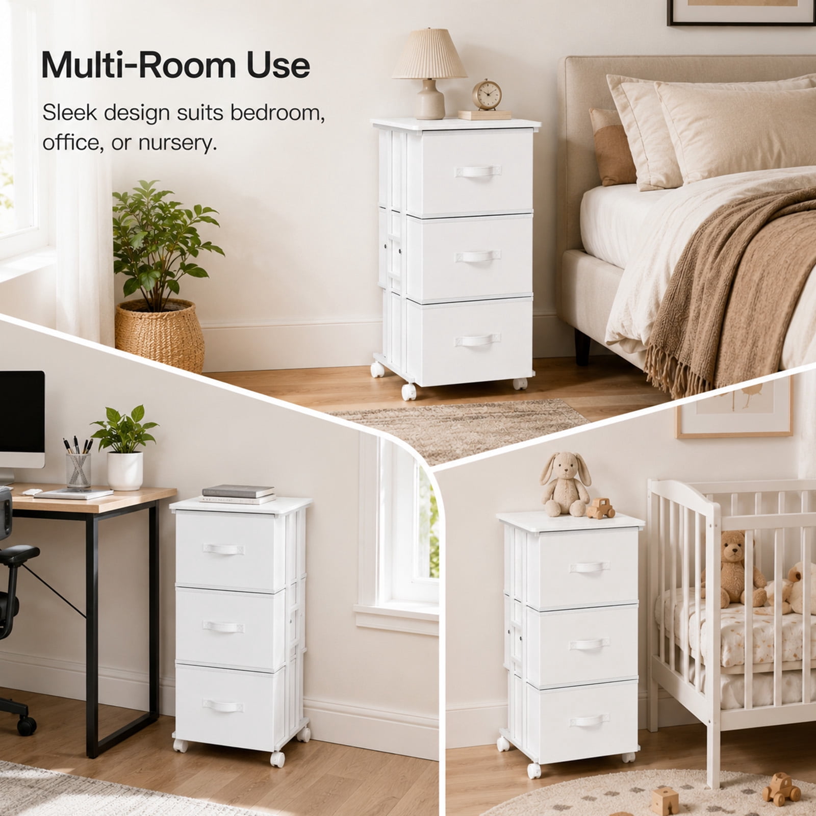 Alvantor Fabric Dresser 3 Drawer Storage Chest, Rolling Storage Tower, Vertical Storage Unit for Bedroom, Closet, Office