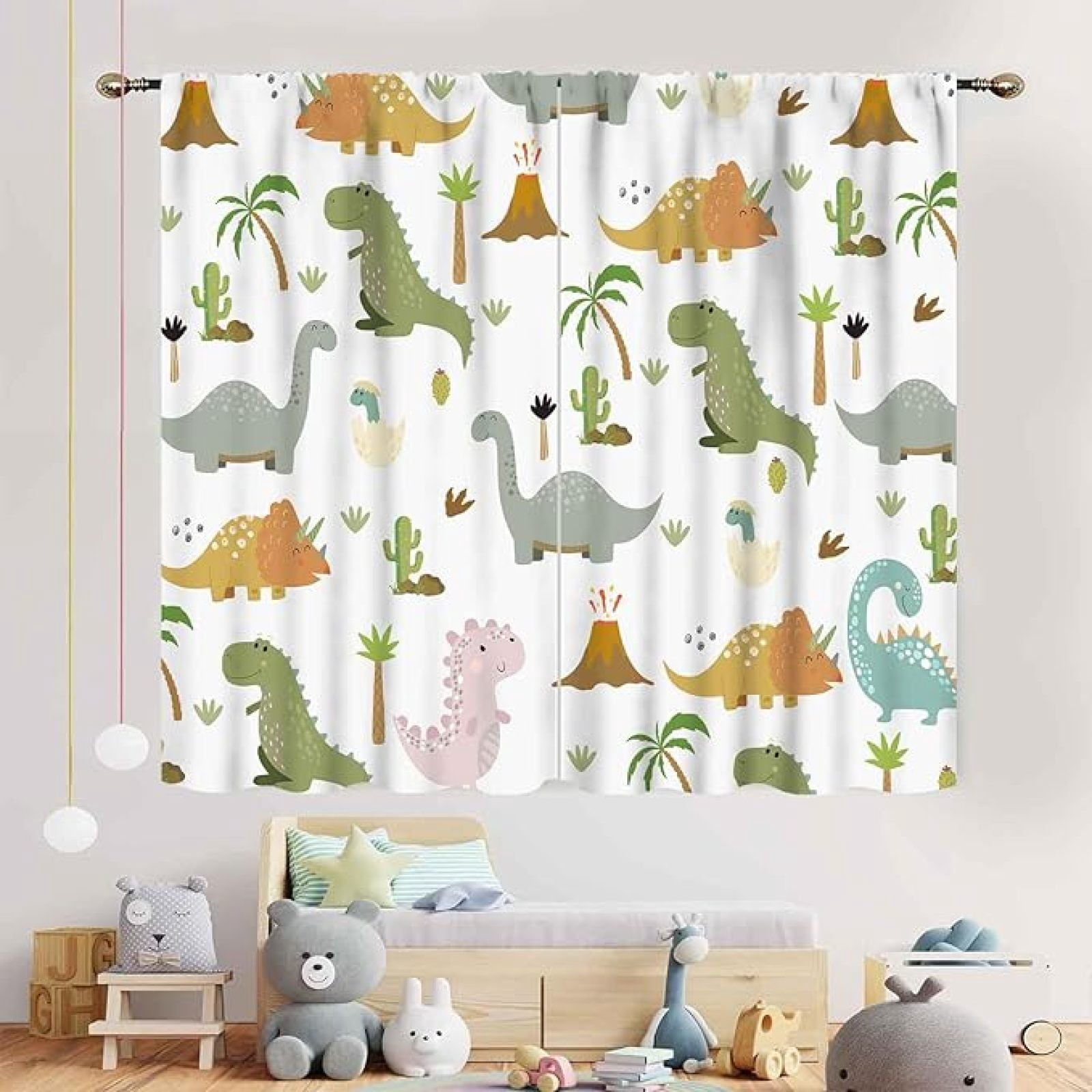 Dinosaur Curtains For Boys Room, Cartoon Dino Cute Animal Printed Baby Kids Room Decor Blackout Window Drapes Treatments For Children Nursery Bedroom Living Room 42"W x 84"L (Pack of 2)