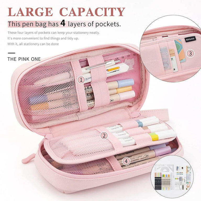 WEMATE Large Pencil Case, Pencil Case with Zipper Compartments, Aesthetic  Pencil Pouch for Adults, Stationery Pouch Pen Case for Office 