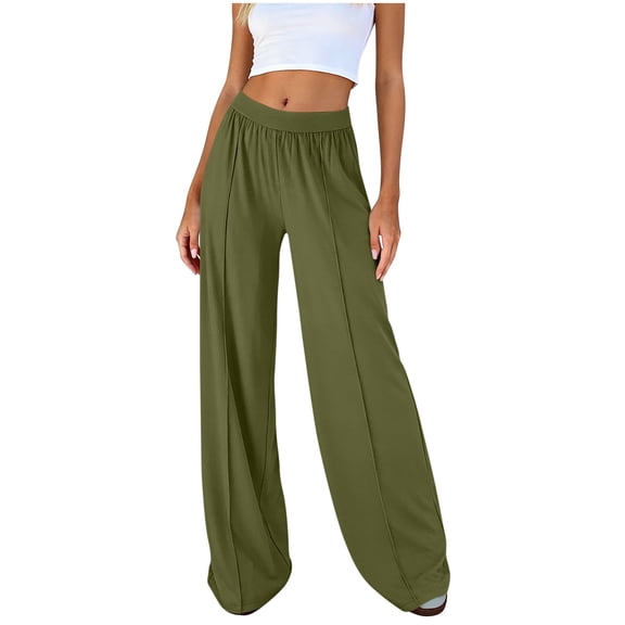 Inleife Womens Solid Color Elastic Waist Sports Casual Comfy Pants with Side Pockets