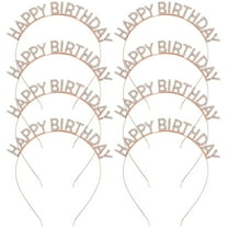 8 Pack Sparkling Rhinestone Silver Metal Happy Birthday Headbands Hair Crowns Tiaras Bands Hoops Birthday Party Hair Accessories for Toddlers Girls Kids Teens Women
