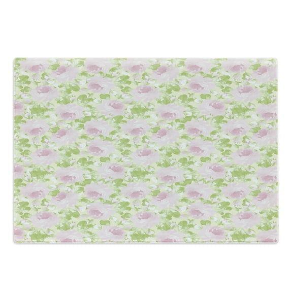 Shabby Flora Cutting Board, Classical Spring Yard Florescence Pastel Colored Flourish Pattern, Decorative Tempered Glass Cutting and Serving Board, Large Size, Pale Pink Pale Green, by Ambesonne