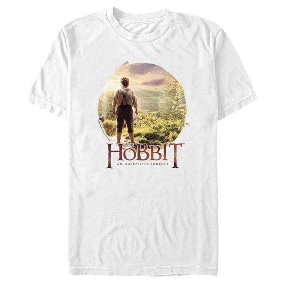 Men's The Hobbit: An Unexpected Journey Bilbo Scenery Logo Graphic Tee White Large