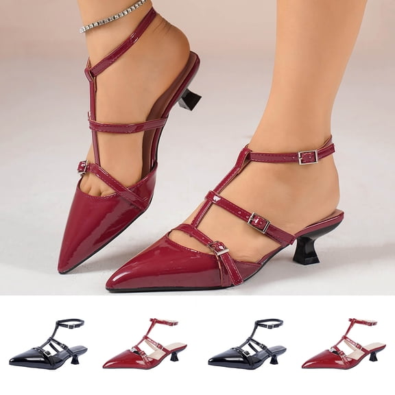 Miluxas Womens Slingback High Heels Strappy Closed Pointed Toe Pumps Ankle Strap Dress Shoes Wine 9.5(43)