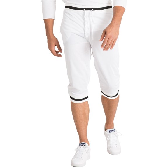 Vibes Men's Tricot 18" Jogger Capri Short With Black Stripes Rib Cuff & Waist