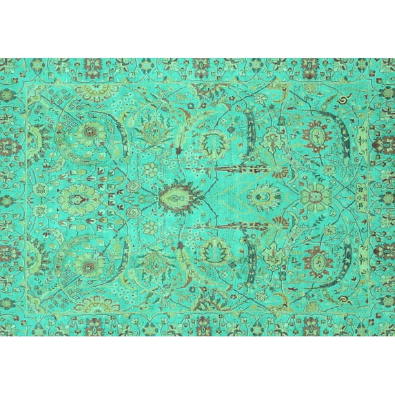 Ahgly Company Machine Washable Indoor Rectangle Oriental Turquoise Blue Traditional Area Rugs, 5' x 8'