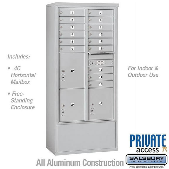 Salsbury Industries  31.75 x 72.125 x 18.5 in. Free-Standing 4C Horizontal Mailbox Unit - Front Loading - Private Access, Aluminum