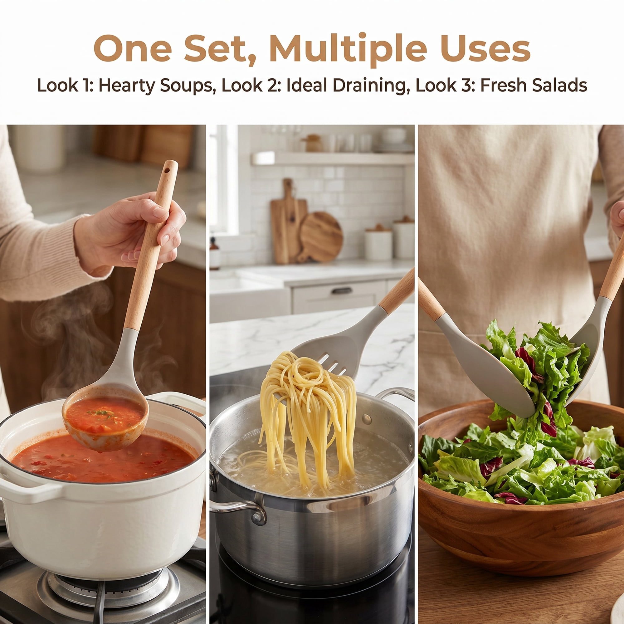 Unique Bargains 4 Pcs Cooking Utensil Set for Non Stick Cookware and Gadgets Khaki